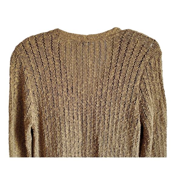 J JILL Women S Sweater Textured Open Stitch Gold Chartreuse 3/4 Sleeve Bust 34" - Picture 5 of 6